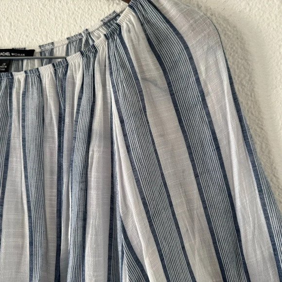 Off The Shoulder Stripe Eyelet Bell Sleeve Zac & Rachel Size 2X Plus Blouse - Picture 4 of 11